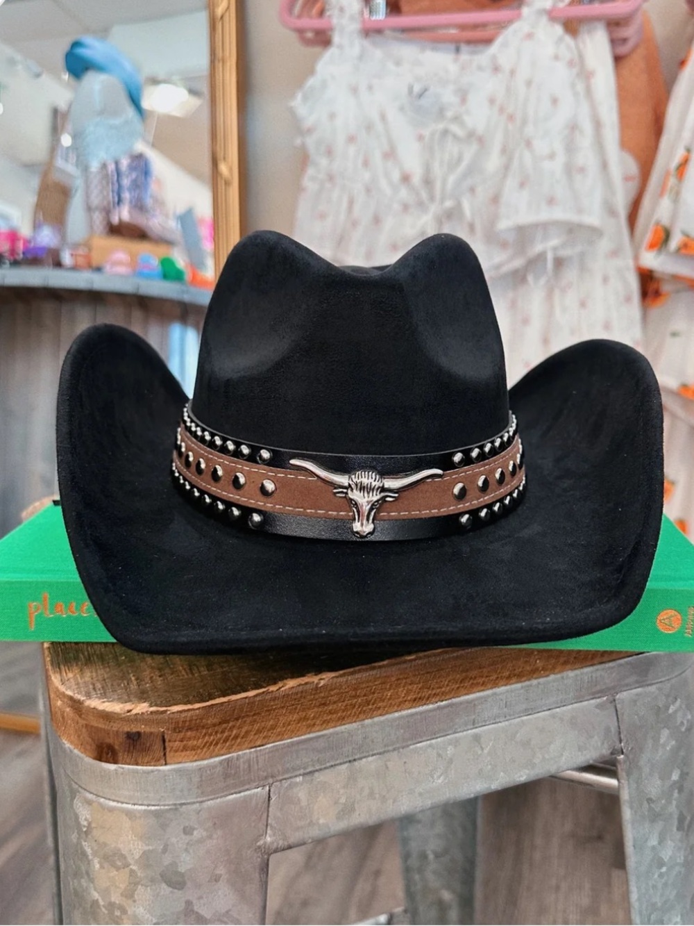 Black Western Cowboy Hat with Brown Studded Band